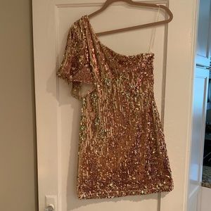 Gold sequin mini dress